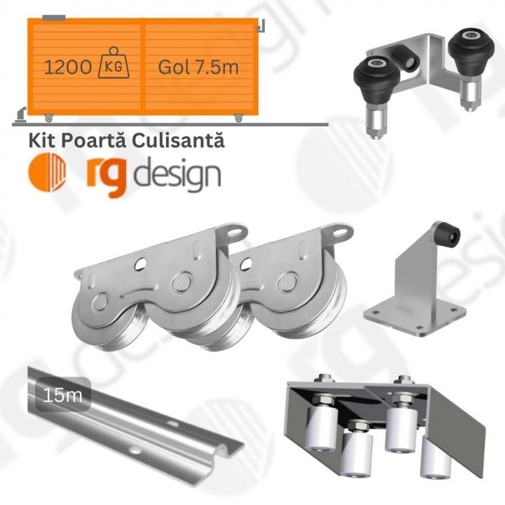 Set complet accesorii poarta culisanta tip V, gol max 7.5m și sarcini ridicate