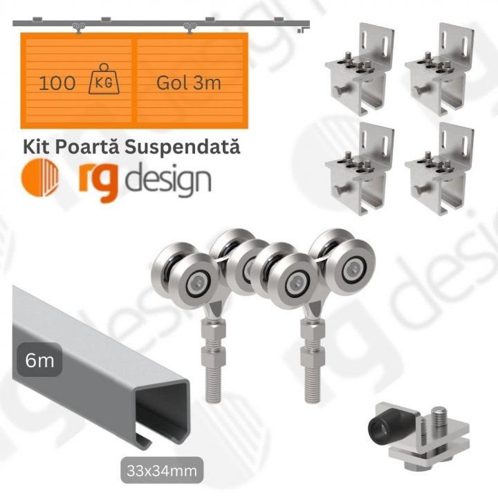 Set complet accesorii poarta suspendata 33×34 mm, gol max 3m si 100kg