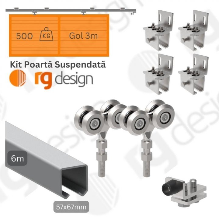 Set complet accesorii poarta suspendata 57×67 mm, gol max 3m si 500kg