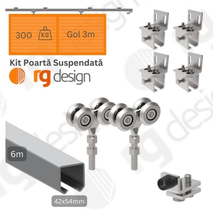 Set complet accesorii poarta suspendata 42×54 mm, gol max 3m si 300kg