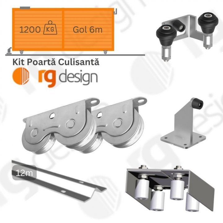 Set complet accesorii poarta culisanta tip V, gol max 6m și sarcini ridicate